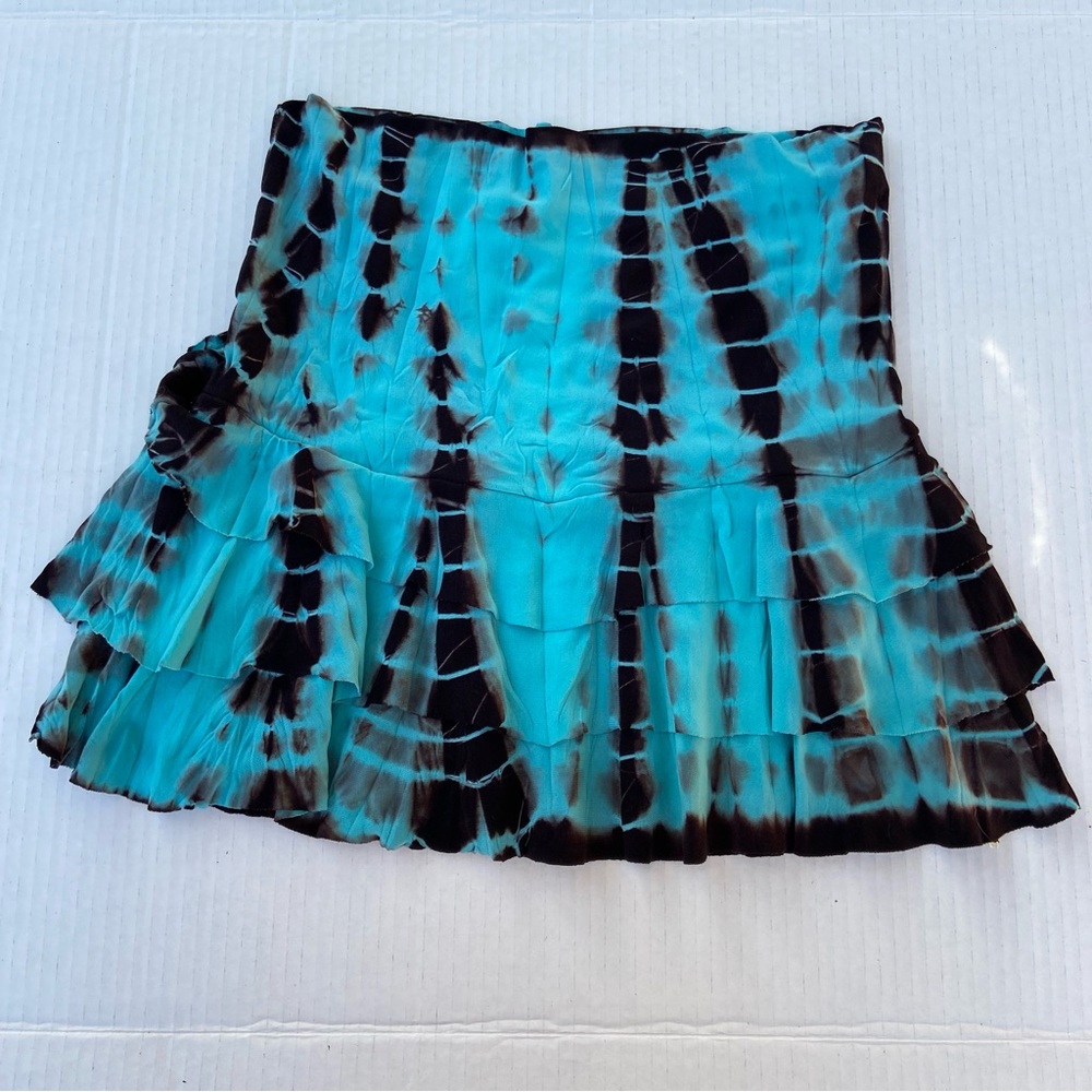 Early 2000 Vintage Black Brown Turquoise Tie Dye Layered Cowgirl Skirt!
